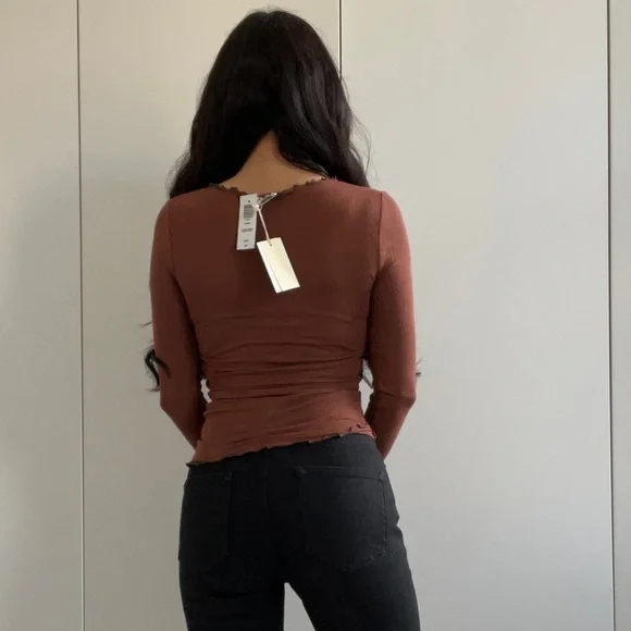 NWT Wilfred haiku leuttice edge top brown XS - Picture 4 of 5